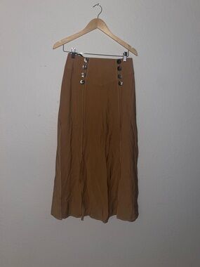 Topshop Camel Button-Front Midi Skirt